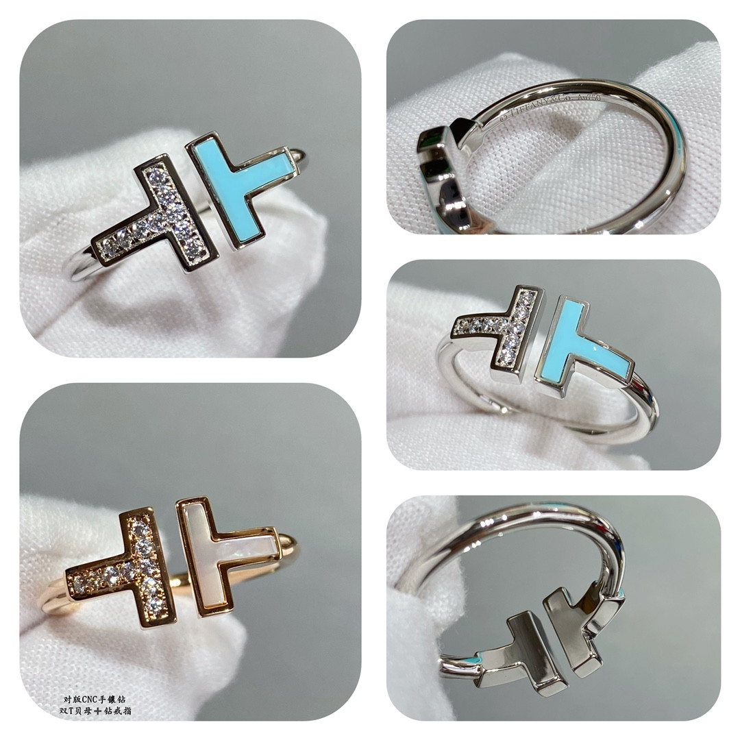 T*f*ny & Co. Double T Mother-of-Pearl & Diamond Ring