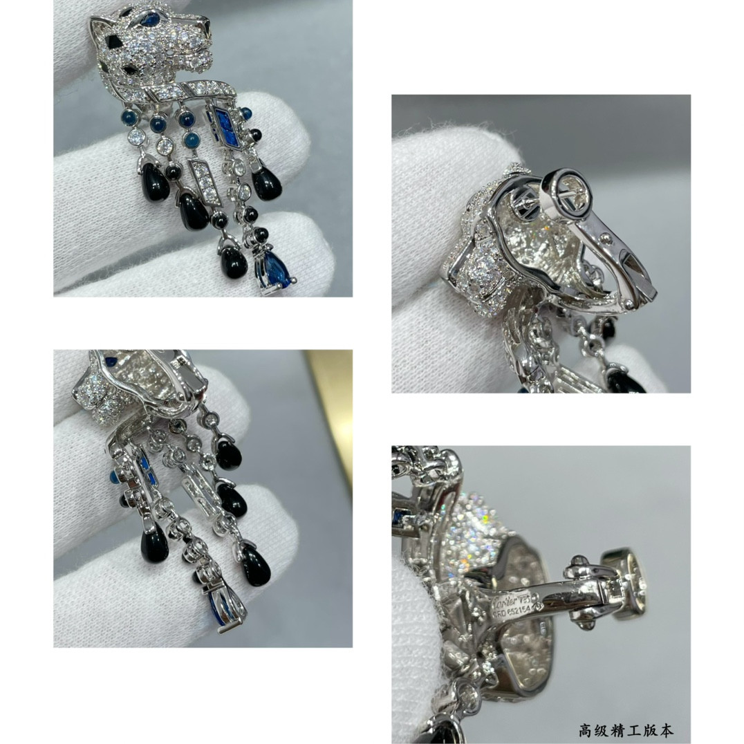 Ca*t*er Black Onyx Blue Diamond Leopard Earrings