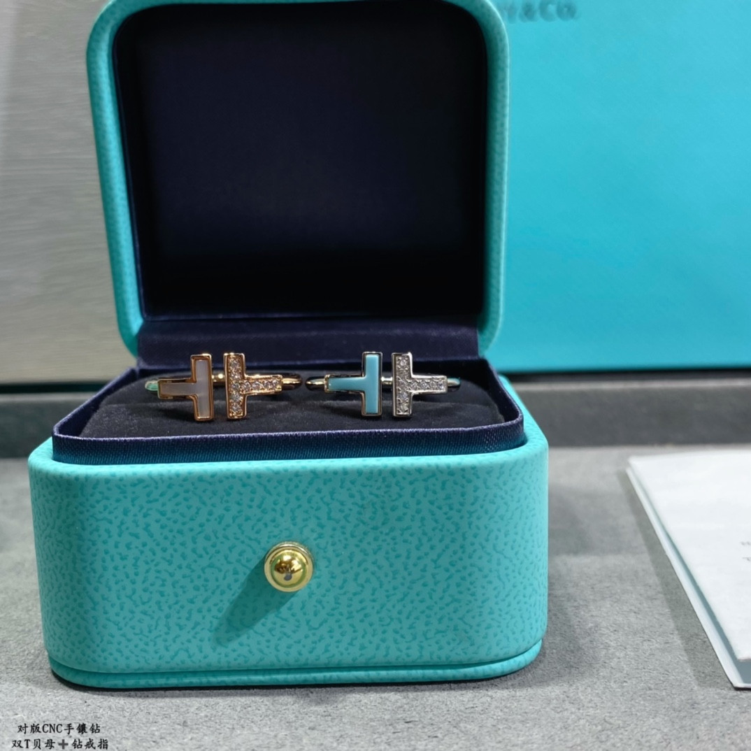 T*f*ny & Co. Double T Mother-of-Pearl & Diamond Ring