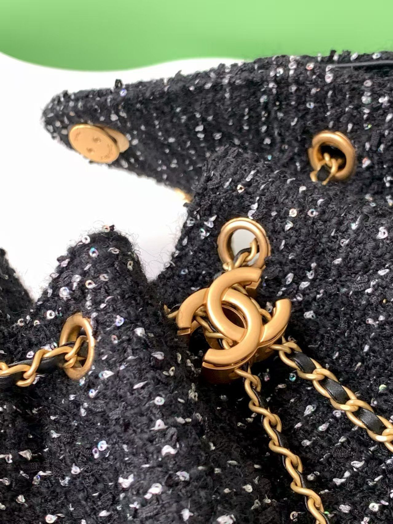 Ch*el 25 Bucket Tweed Bag 26x30x14cm