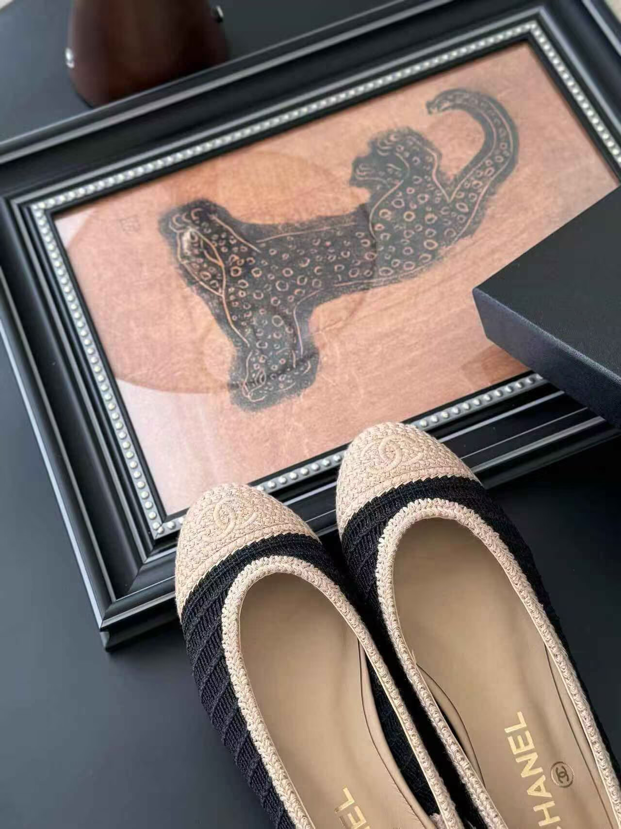 UA Ch*el Raffia Cap Toe Ballet Flats