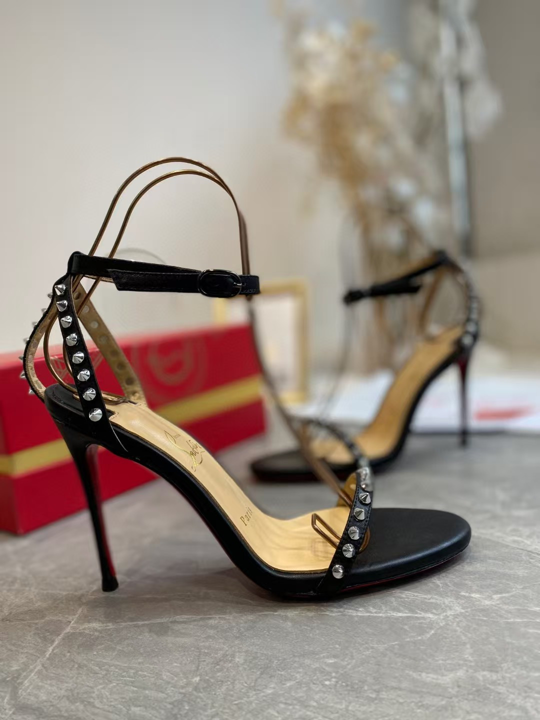 UA Ch**an Louboutin So Me Spike Strappy Sandals