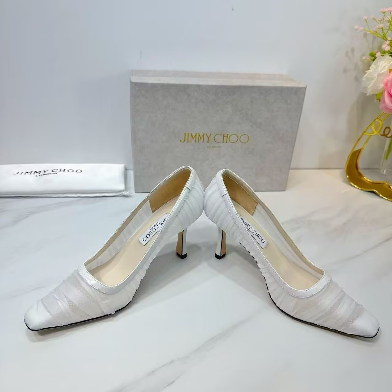 UA Ji*y Ch* Ivory Tulle and Nappa Pumps