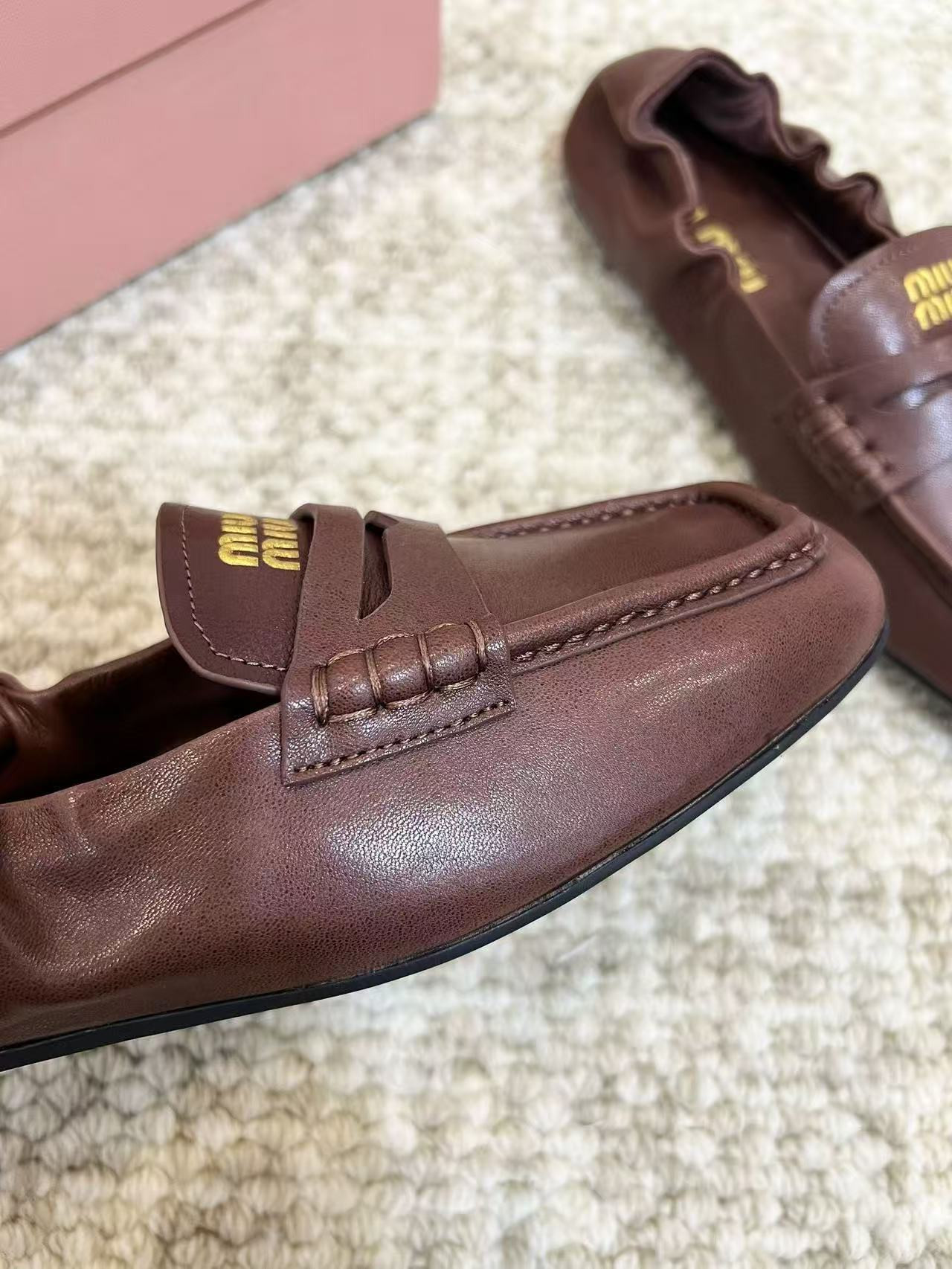 UA Miu Miu Ruches Nappa Leather Loafers