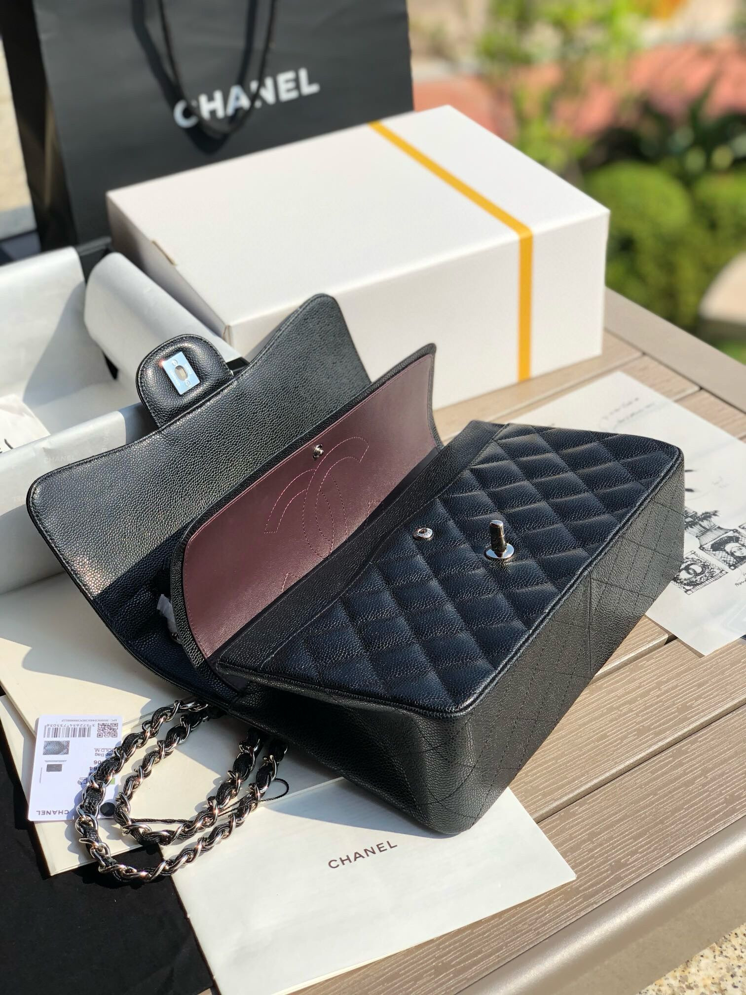 Ch*el Classic Flap Jumbo 30cm CF black Silver  7.6 × 11.7 × 3.9 in