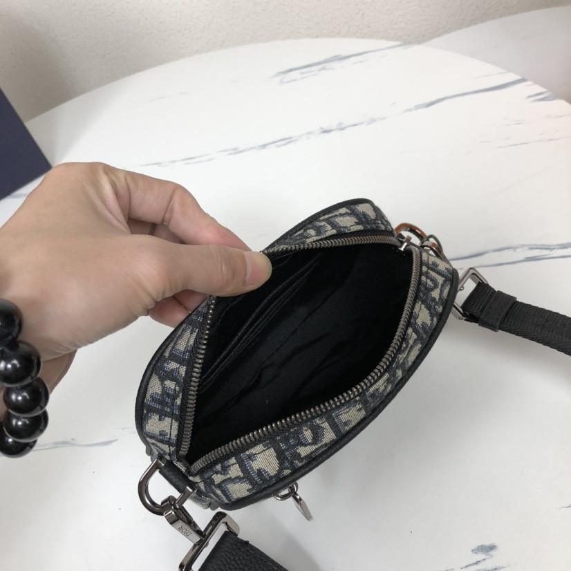 D*0r Mini Safari Bag with Strap Beige and Black D*0r Oblique Jacquard 6.5 x 5 x 1.5 inches