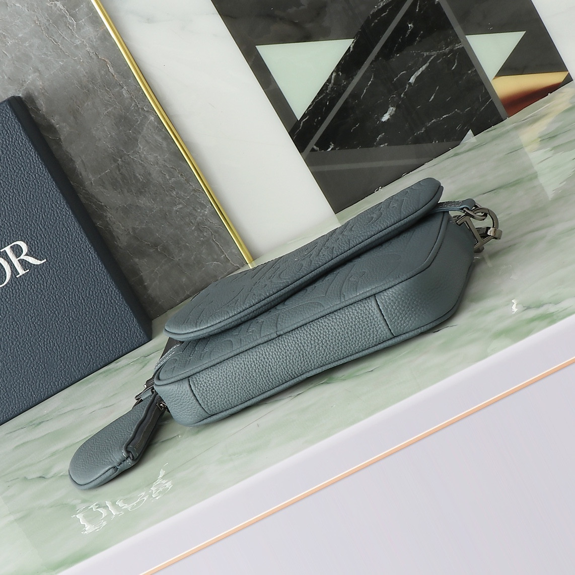 D*0r Saddle Triple Pouch Deep Gray D*0r Gravity Leather and Deep Gray Grained Calfskin 23x16x4cm