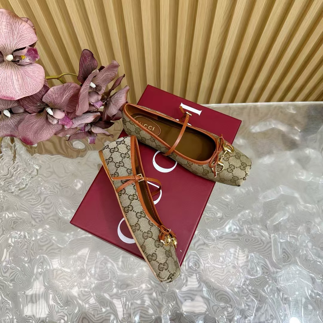 UA G*u*i Horsebit GG canbas Ballet Flats