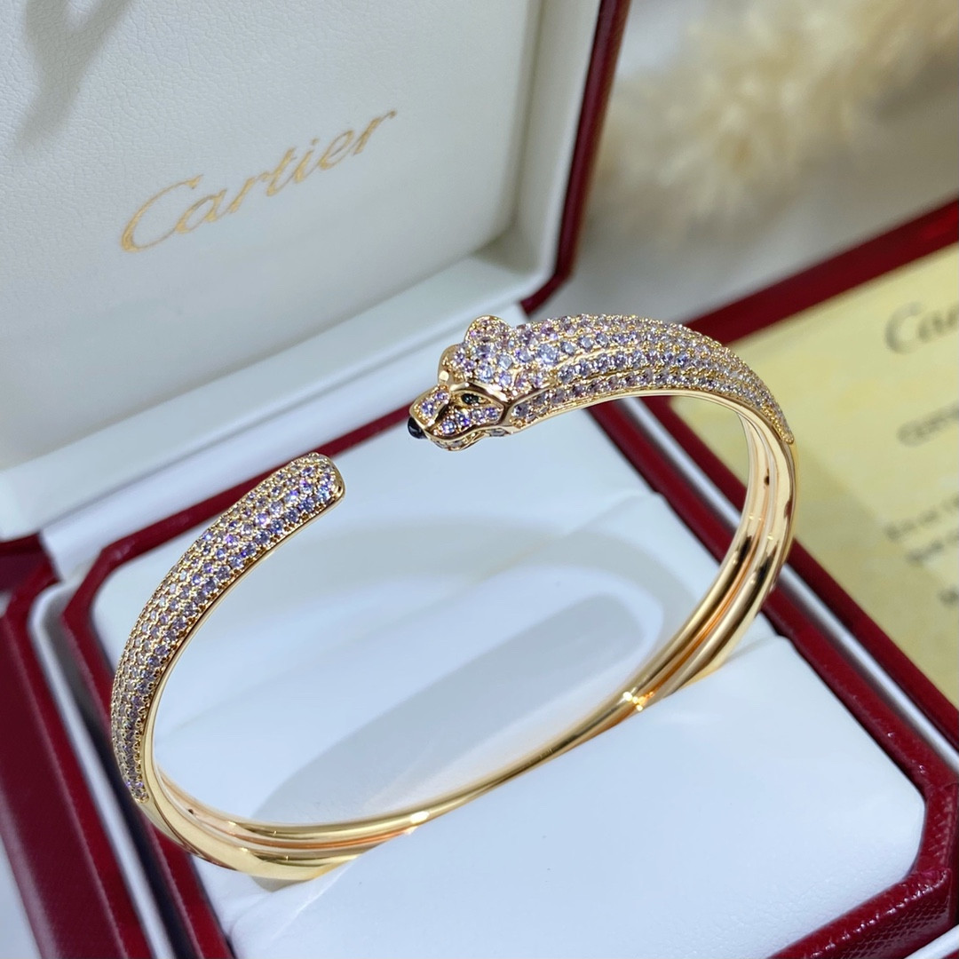 Ca*t*er Hand-set diamond thin half diamond leopard Bracelet
