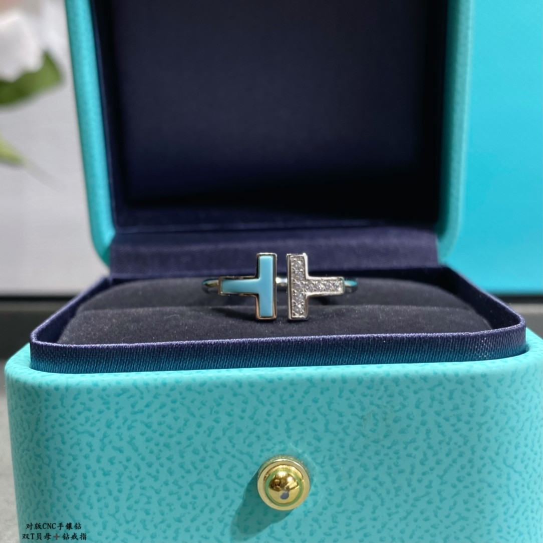 T*f*ny & Co. Double T Mother-of-Pearl & Diamond Ring