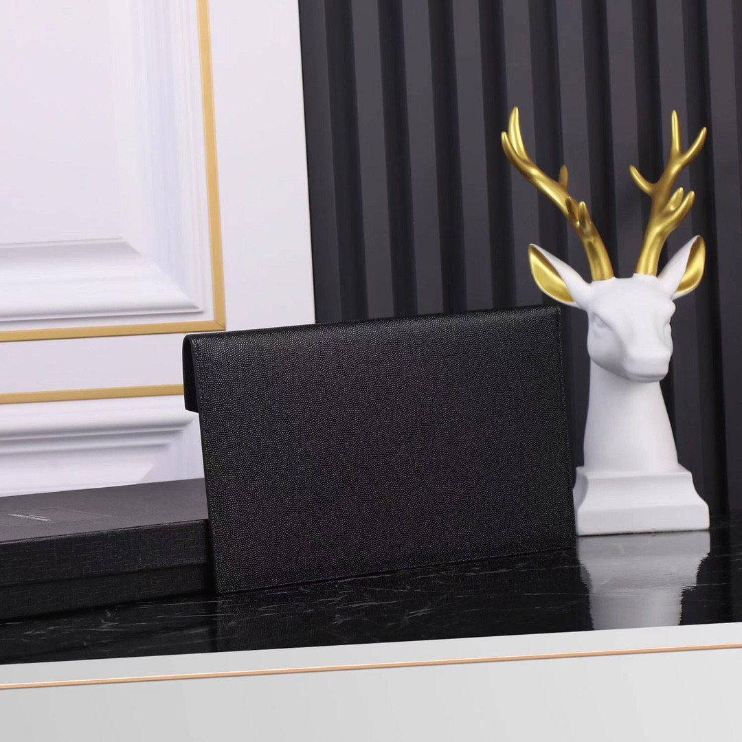 Y*L UPTOWN POUCH IN GRAIN DE POUDRE EMBOSSED LEATHER BLACK 10.6 X 6.2 X 0.7 INCHES