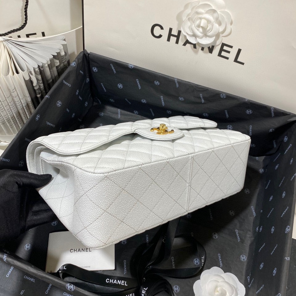Ch*el Classic Flap Jumbo 30cm CF White Gold  7.6 × 11.7 × 3.9 in