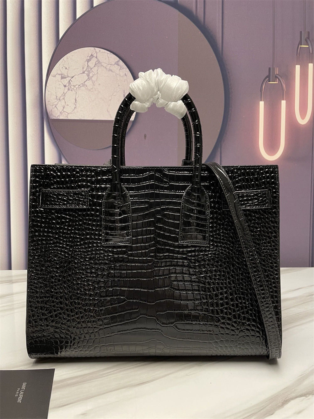 Y*L SAC DE JOUR SMALL IN CROCODILE EMBOSSED LEATHER