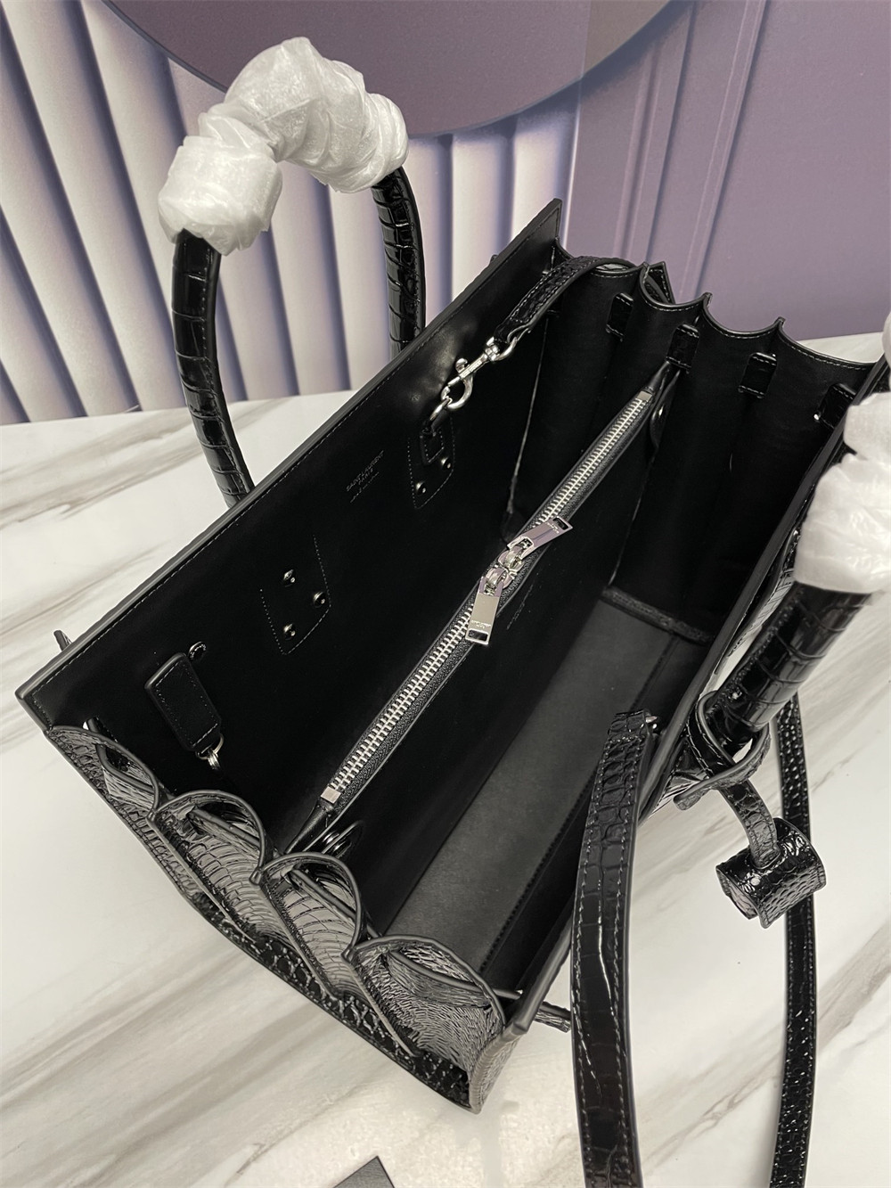 Y*L SAC DE JOUR SMALL IN CROCODILE EMBOSSED LEATHER