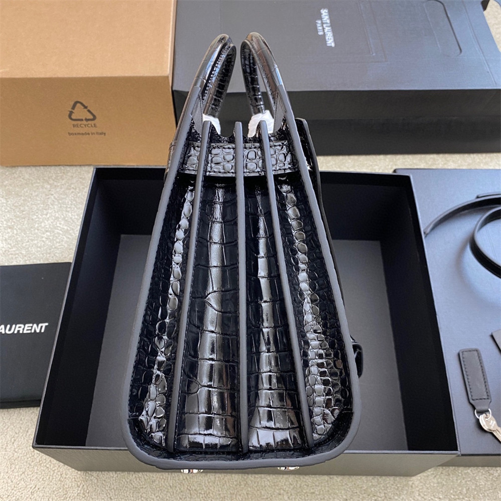 Y*L SAC DE JOUR BABY IN CROCODILE EMBOSSED LEATHER BLACK