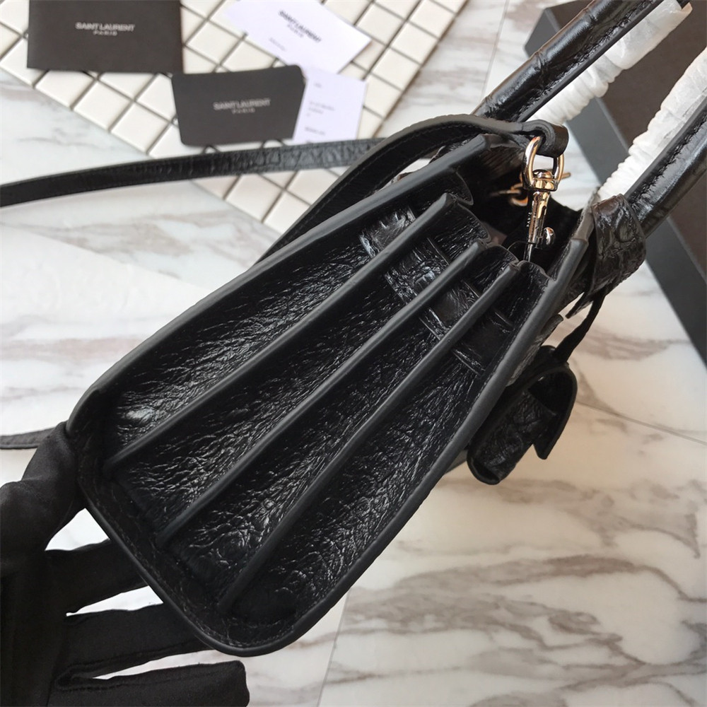 Y*L SAC DE JOUR NANO IN MATTE CROCODILE EMBOSSED LEATHER BLACK