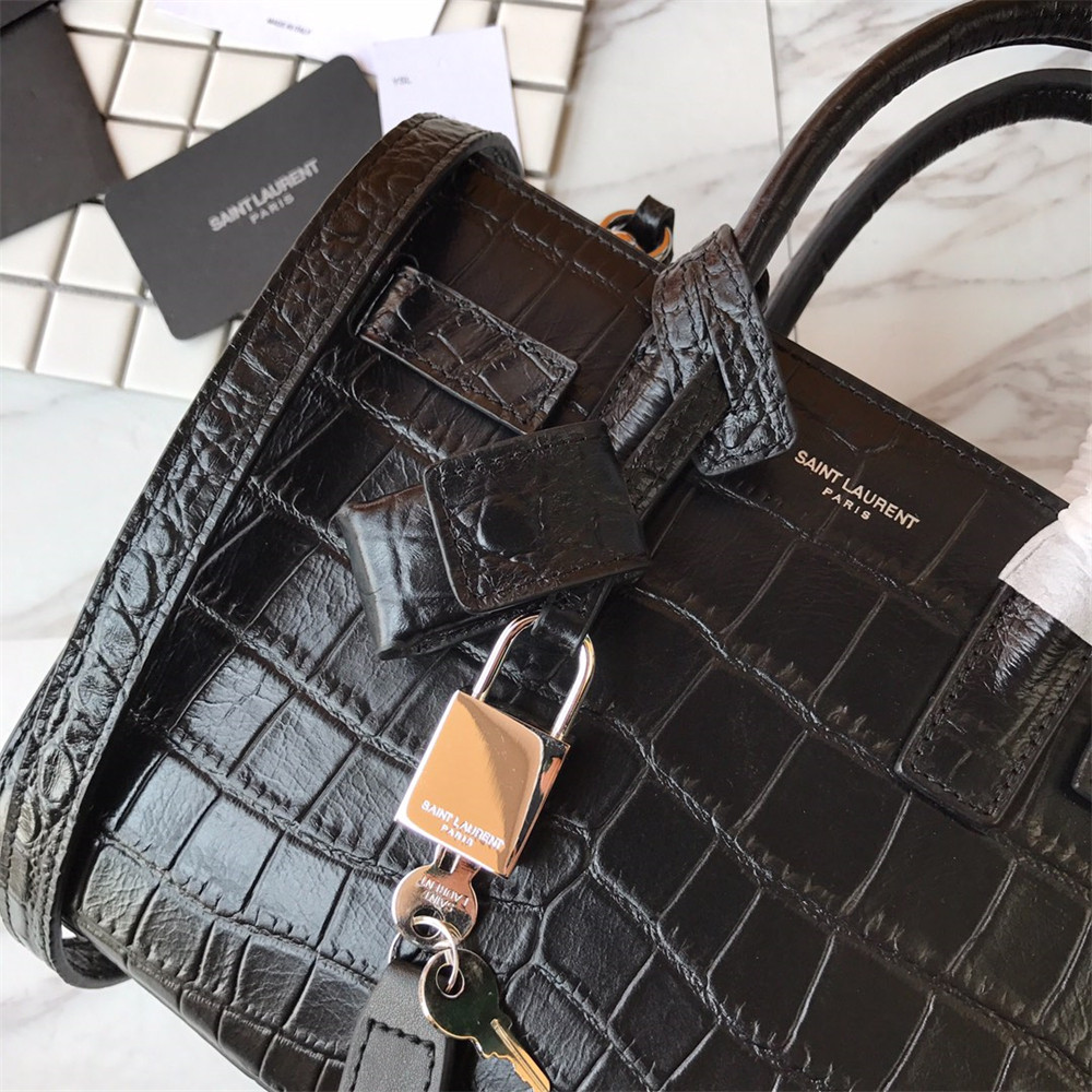 Y*L SAC DE JOUR NANO IN MATTE CROCODILE EMBOSSED LEATHER BLACK