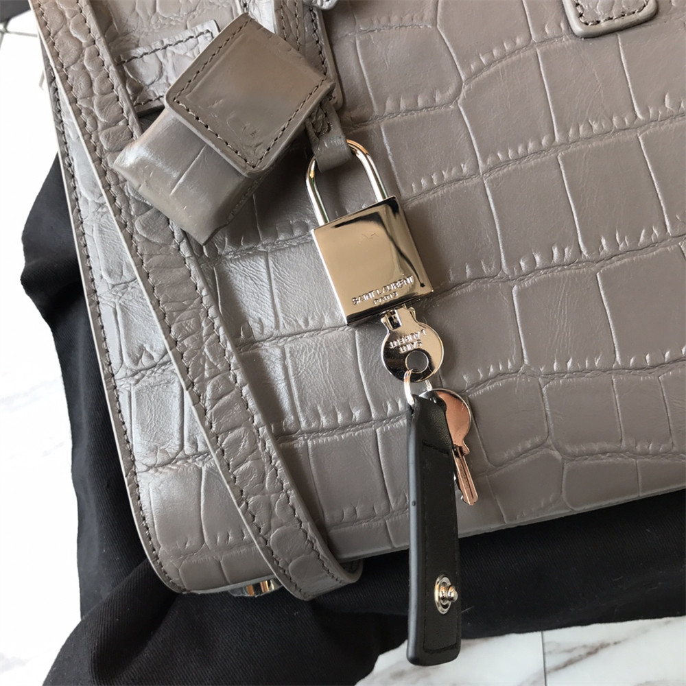 Y*L SAC DE JOUR NANO IN MATTE CROCODILE EMBOSSED LEATHER DARK GREY