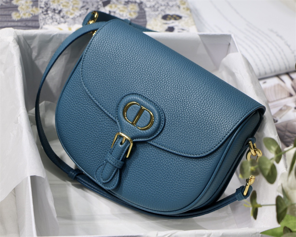 MEDIUM D*0r BOBBY BAG Blue Grained Calfskin