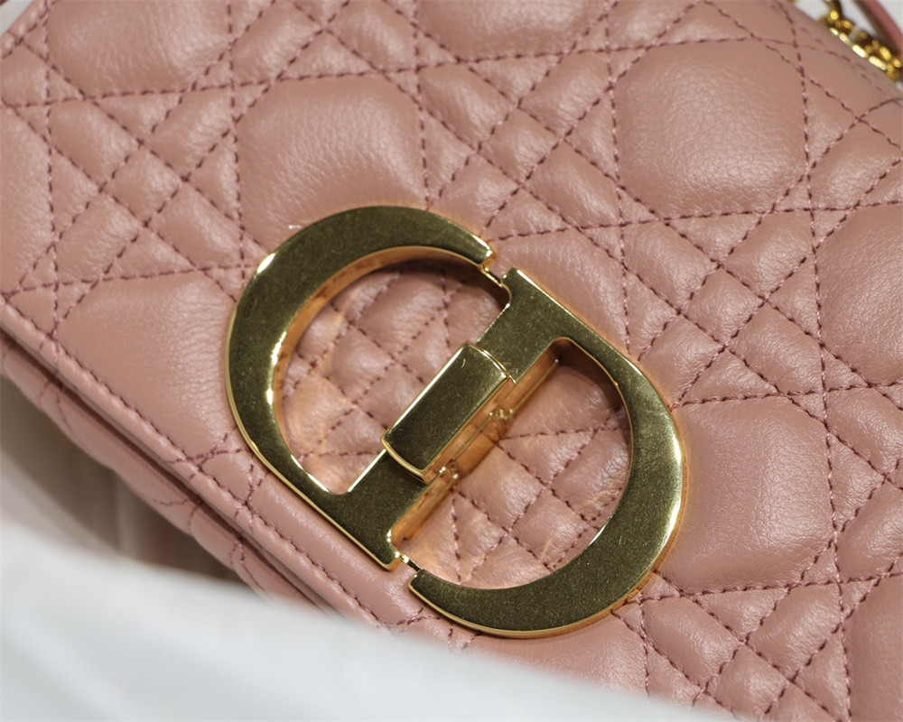 SMALL D*0r CARO BAG PINK S*pple Cannage Calfskin With Silver Hardware 20 x 12 x 7 cm