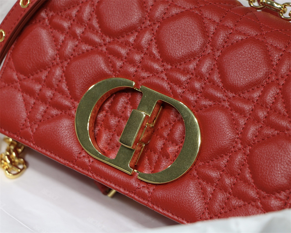 SMALL D*0r CARO BAG Red S*pple Cannage Calfskin 20 x 12 x 7 cm
