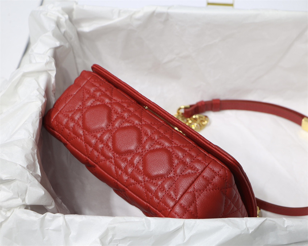 SMALL D*0r CARO BAG Red S*pple Cannage Calfskin 20 x 12 x 7 cm
