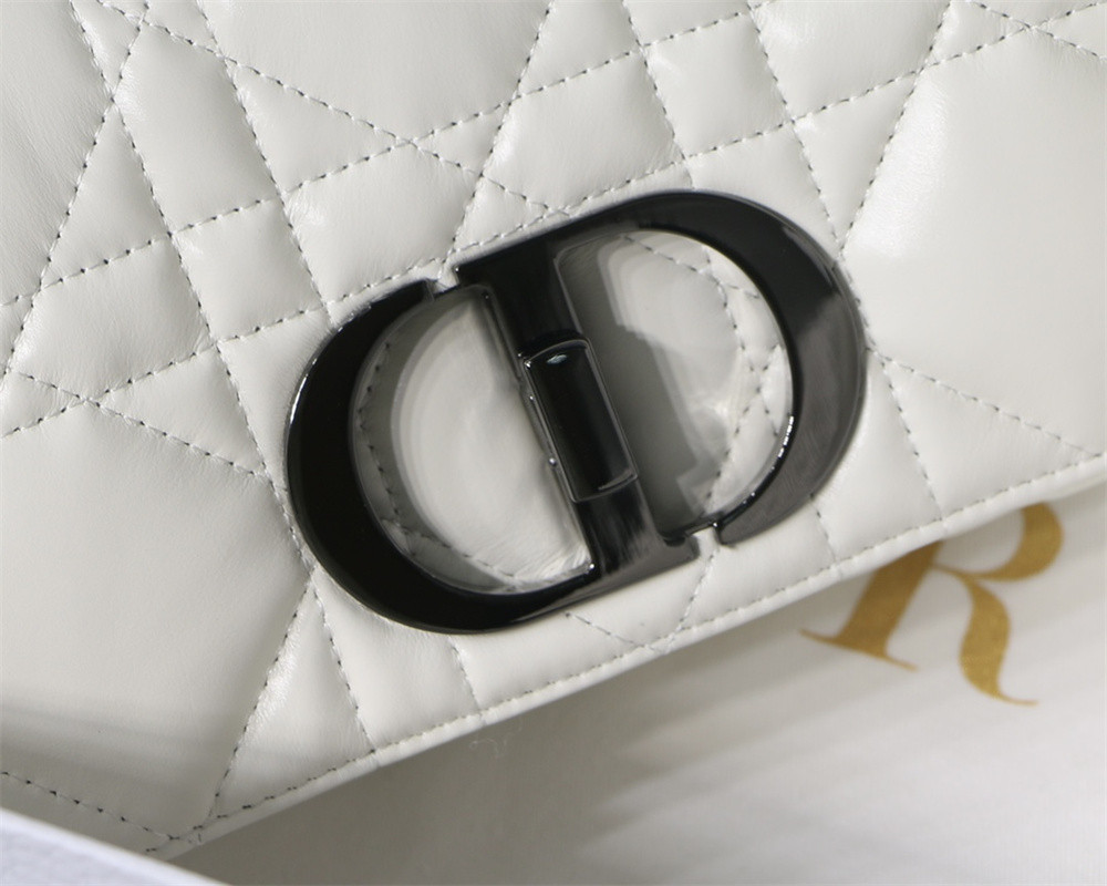 SMALL D*0r CARO BAG Ivory S*pple Cannage Calfskin With Silver Hardware 20 x 12 x 7 cm