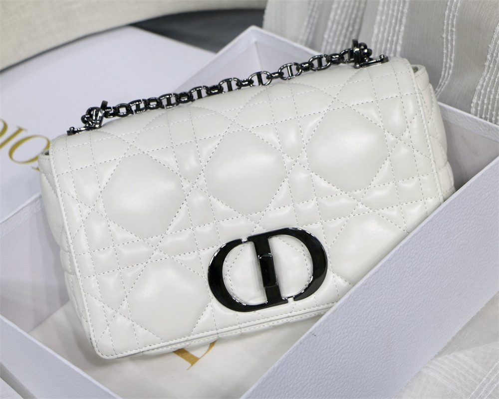 MEDIUM D*0r CARO BAG IVORY S*pple Cannage Calfskin 25.5 x 15.5 x 8 cm