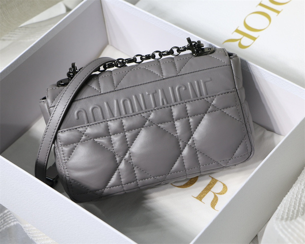 SMALL D*0r CARO BAG Grey S*pple Cannage Calfskin With Silver Hardware 20 x 12 x 7 cm