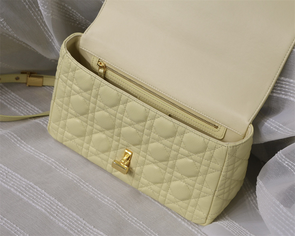 MEDIUM D*0r CARO BAG light yellow S*pple Cannage Calfskin 25.5 x 15.5 x 8 cm