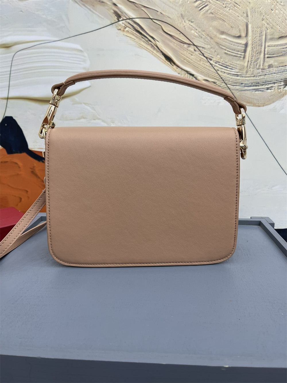 va*t*no GARAVANI LOCÒ CALFSKIN SHOULDER SMALL BAG ROSE CANNELLE 22 x 16  x 7 cm