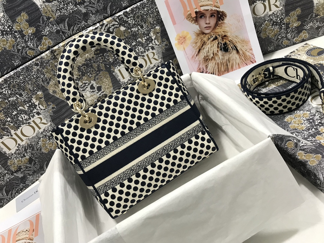 MEDIUM D*0r LADY D-LITE BAG polka dots  24 x 20 x 11 cm