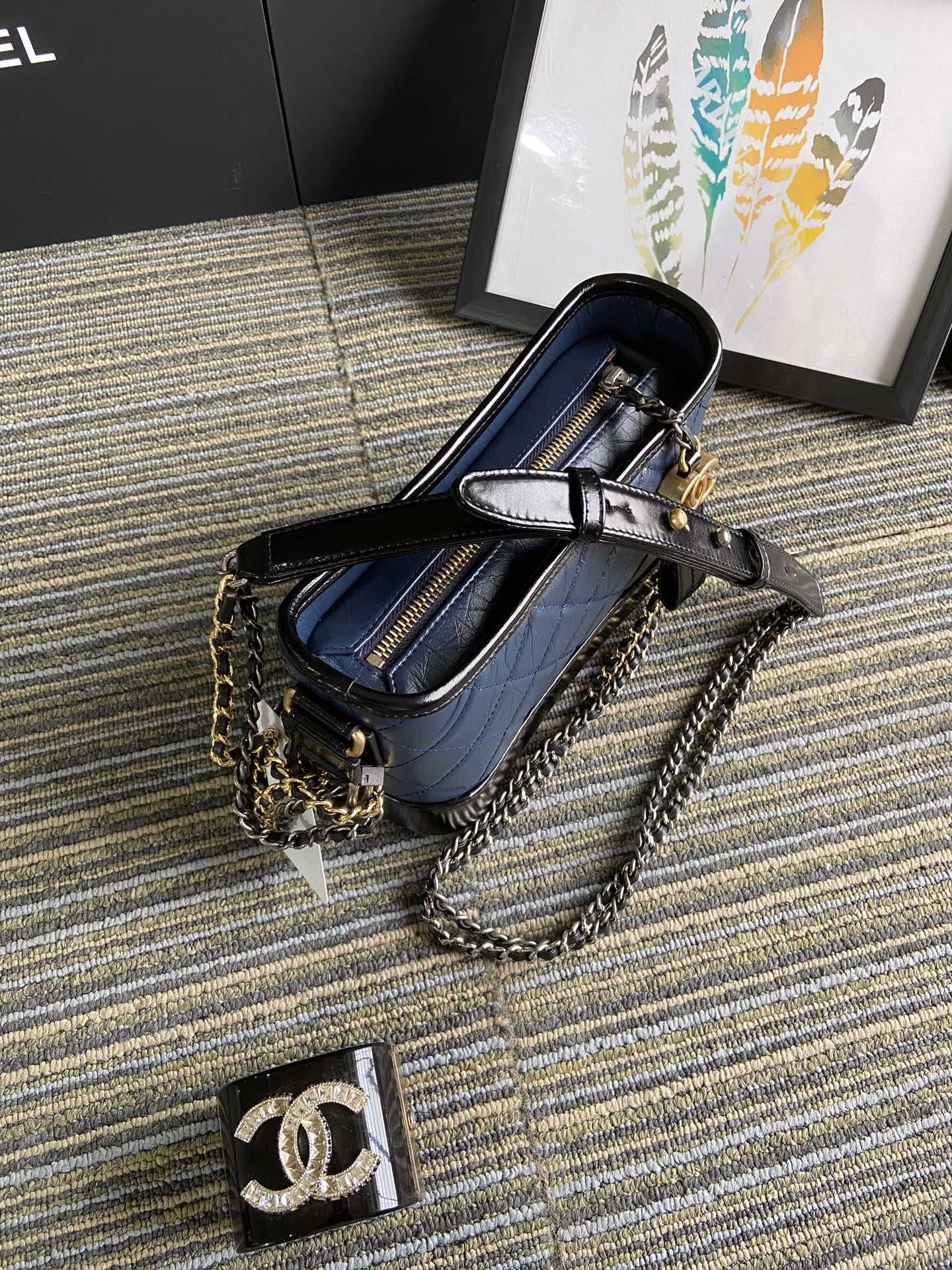 Ch*el Gabrielle SMALL BLUE with shoulder strap letters 20 x 15 x 8cm