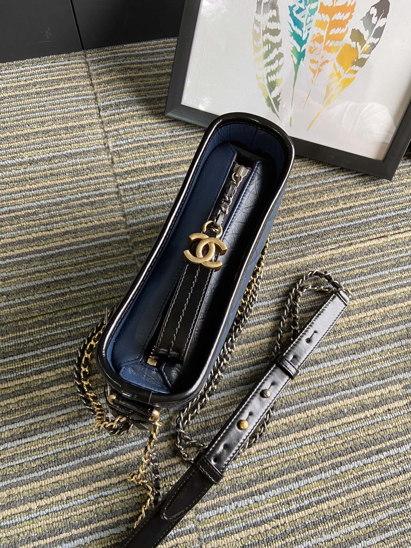 Ch*el Gabrielle SMALL BLUE with shoulder strap letters 20 x 15 x 8cm