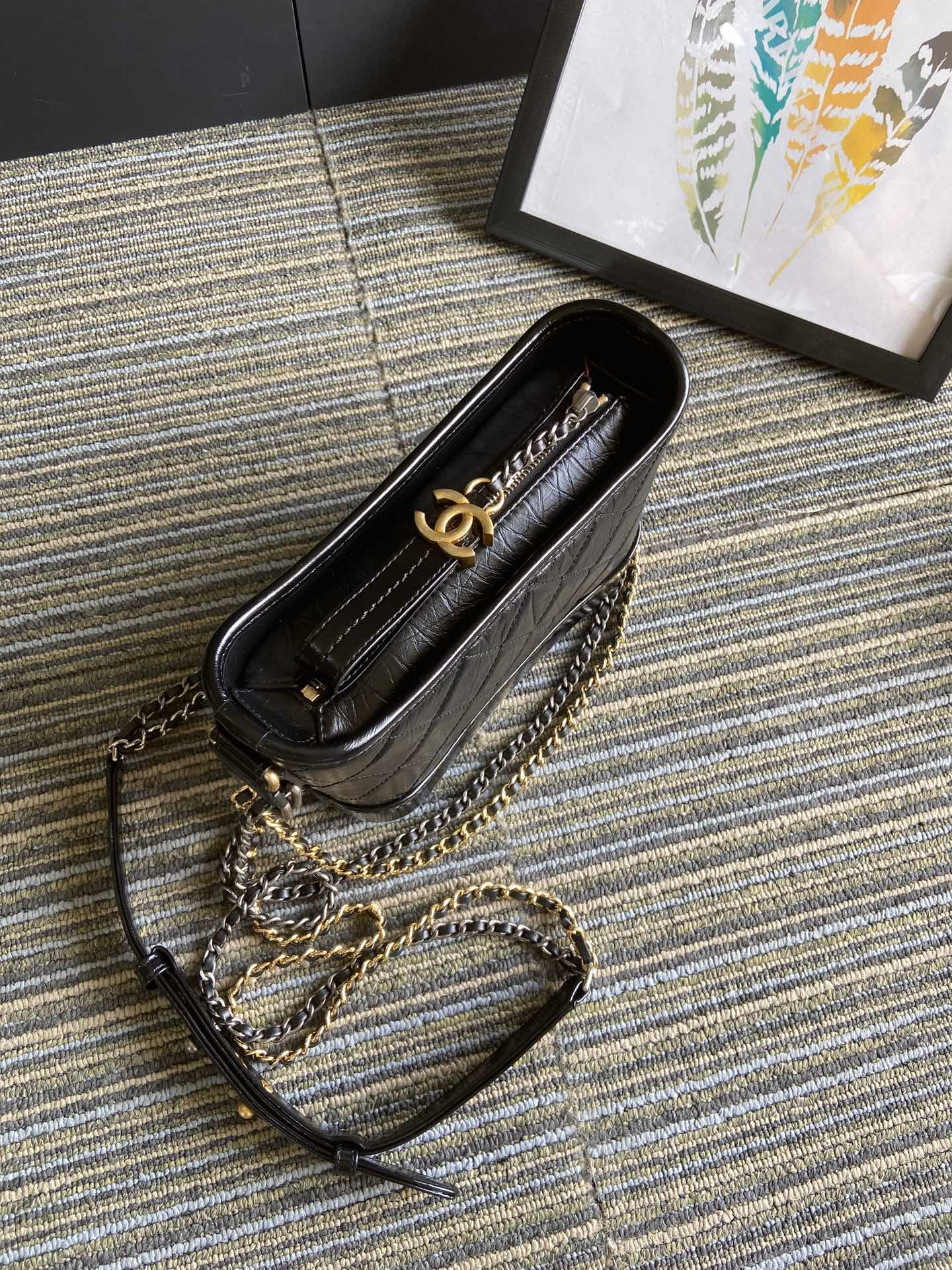 Ch*el Gabrielle SMALL BLACK with shoulder strap letters 20 x 15 x 8cm