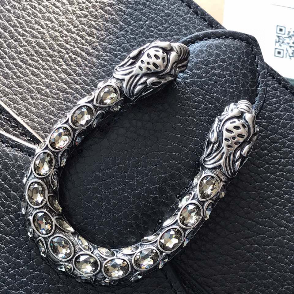 G*u*i DIONYSUS LEATHER SMALL RECTANGULAR BAG BLACK 28x17x9cm