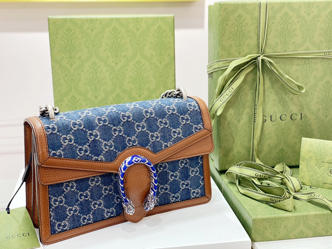 G*u*i DIONYSUS SMALL SHOULDER BAG BLUE 11"Wx7"Hx3.5"D