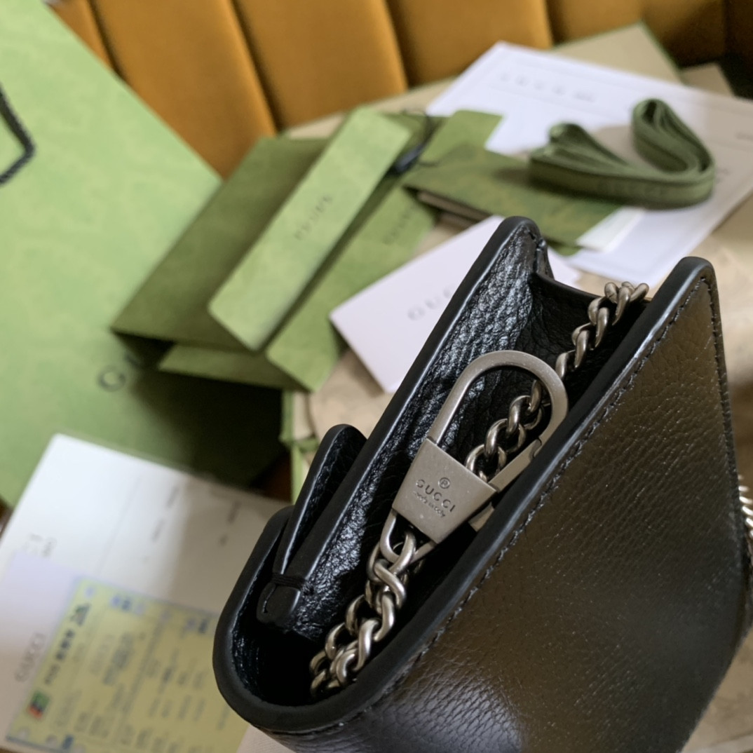 G*u*i DIONYSUS LEATHER S*pER MINI BAG BLACK 6.5"Wx3.9"Hx1.6"D