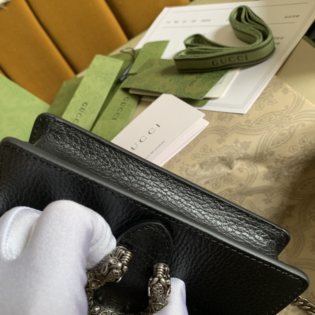 G*u*i DIONYSUS LEATHER S*pER MINI BAG BLACK 6.5"Wx3.9"Hx1.6"D