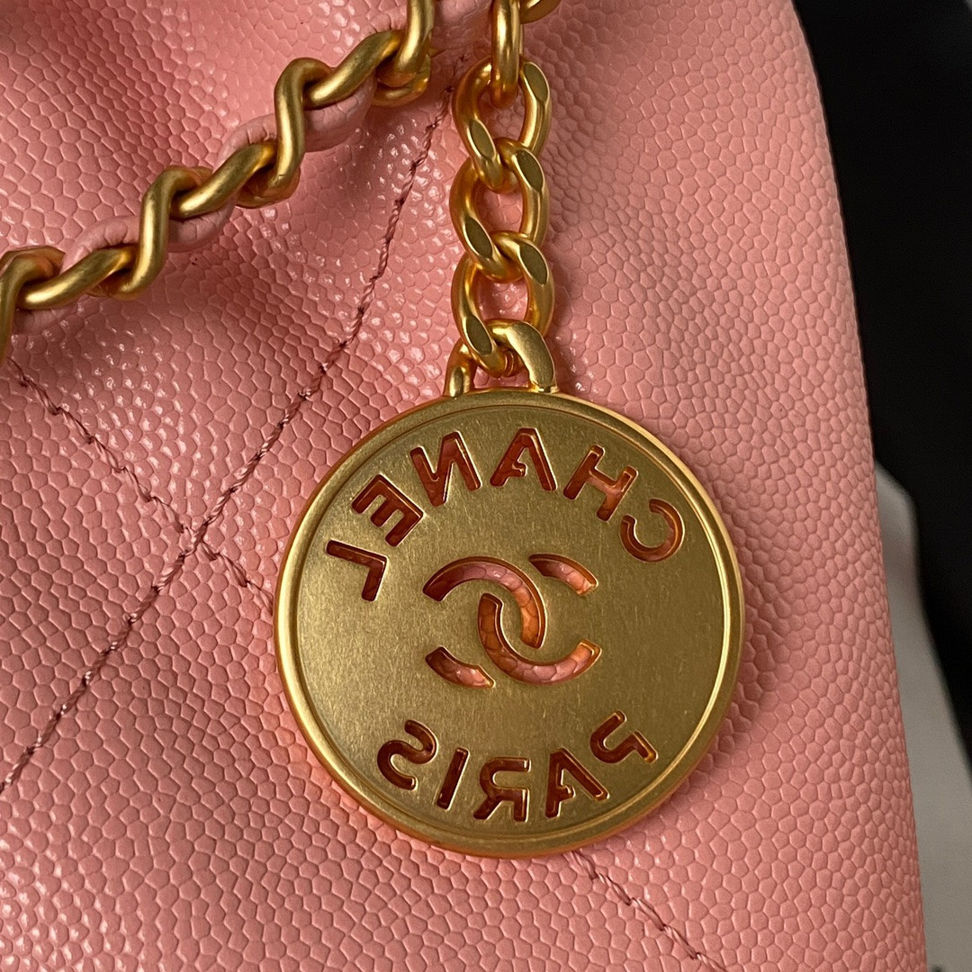 Ch*el 22 MINI HANDBAG GRAINED LEATHER PINK 7.8 × 7.4 × 2.3 in