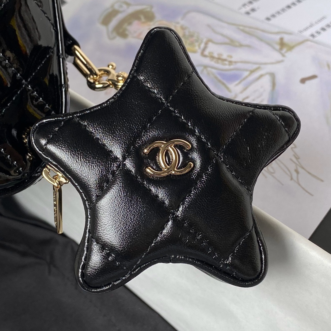 Ch*el MINI FLAP BAG & STAR COIN PURSE BLACK  5.9 × 7.8 × 2.5 in