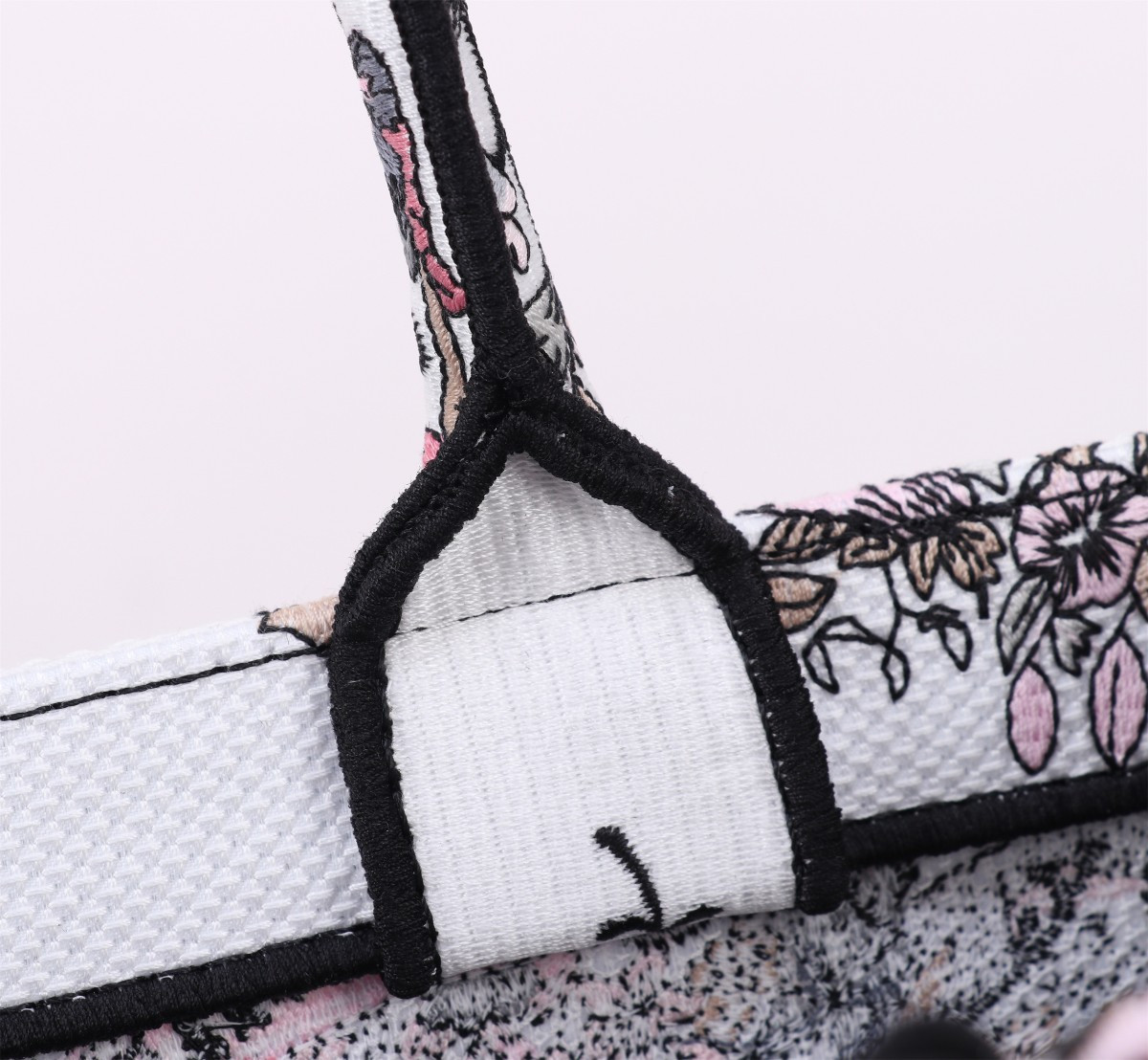 Large D*0r BOOK TOTE WHITE AND PASTEL PINK BUTTERFLY AROUND THE WORLD EMBROIDERY 16.5 x 14 x 7.5 inches