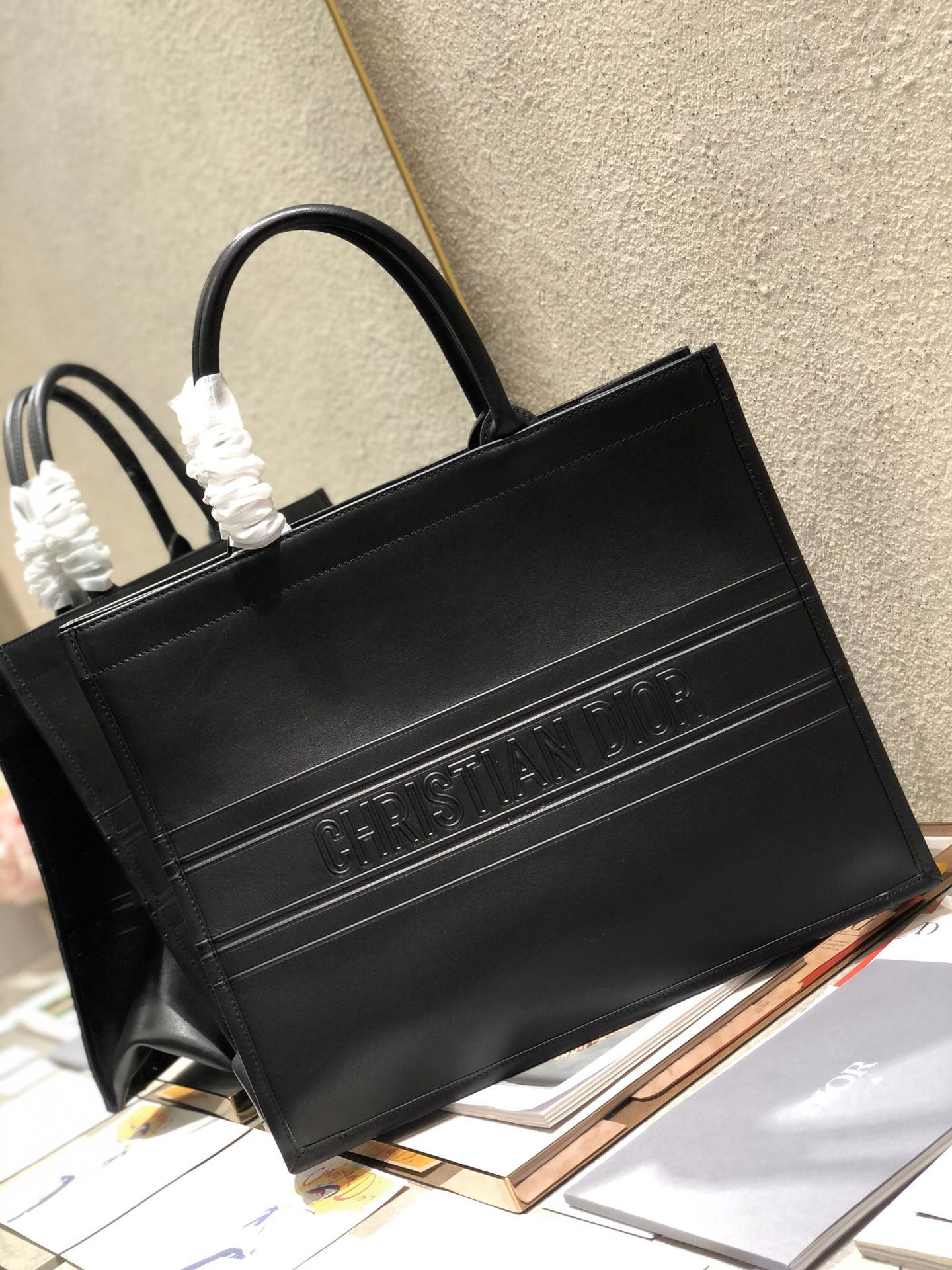 Large D*0r Book Tote Black D*0r Oblique Embossed Calfskin 16.5 x 14 x 7.5 inches