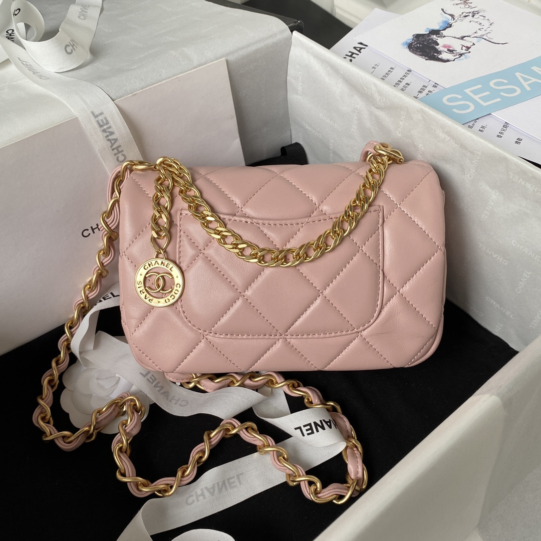 Ch*el MINI FLAP BAG PINK 4.7 × 7.8 × 2.3 in