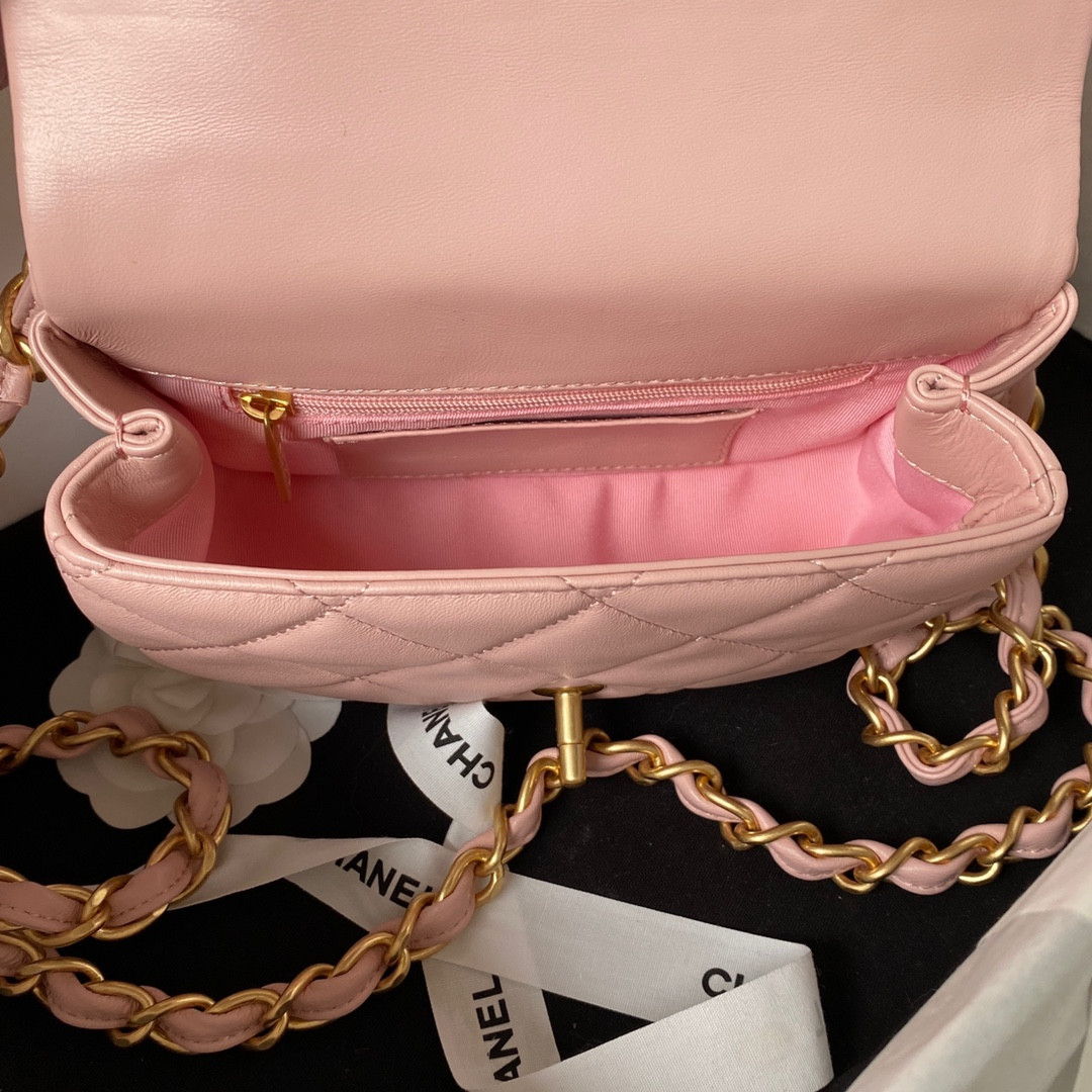 Ch*el MINI FLAP BAG PINK 4.7 × 7.8 × 2.3 in
