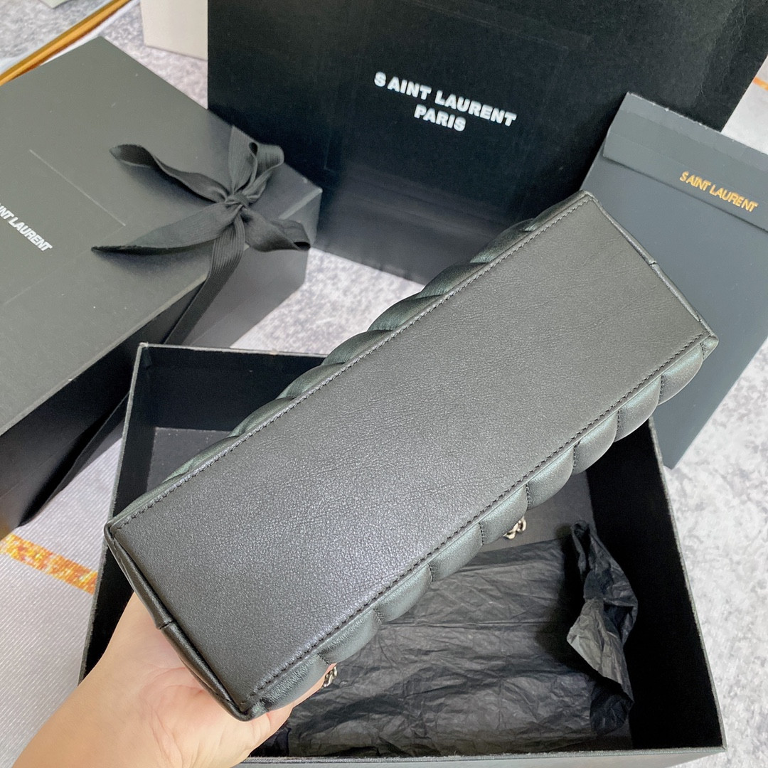 Y*L LOULOU SMALL IN QUILTED LEATHER BLACK SILVER 9 X 6.1 X 3.3 INCHES