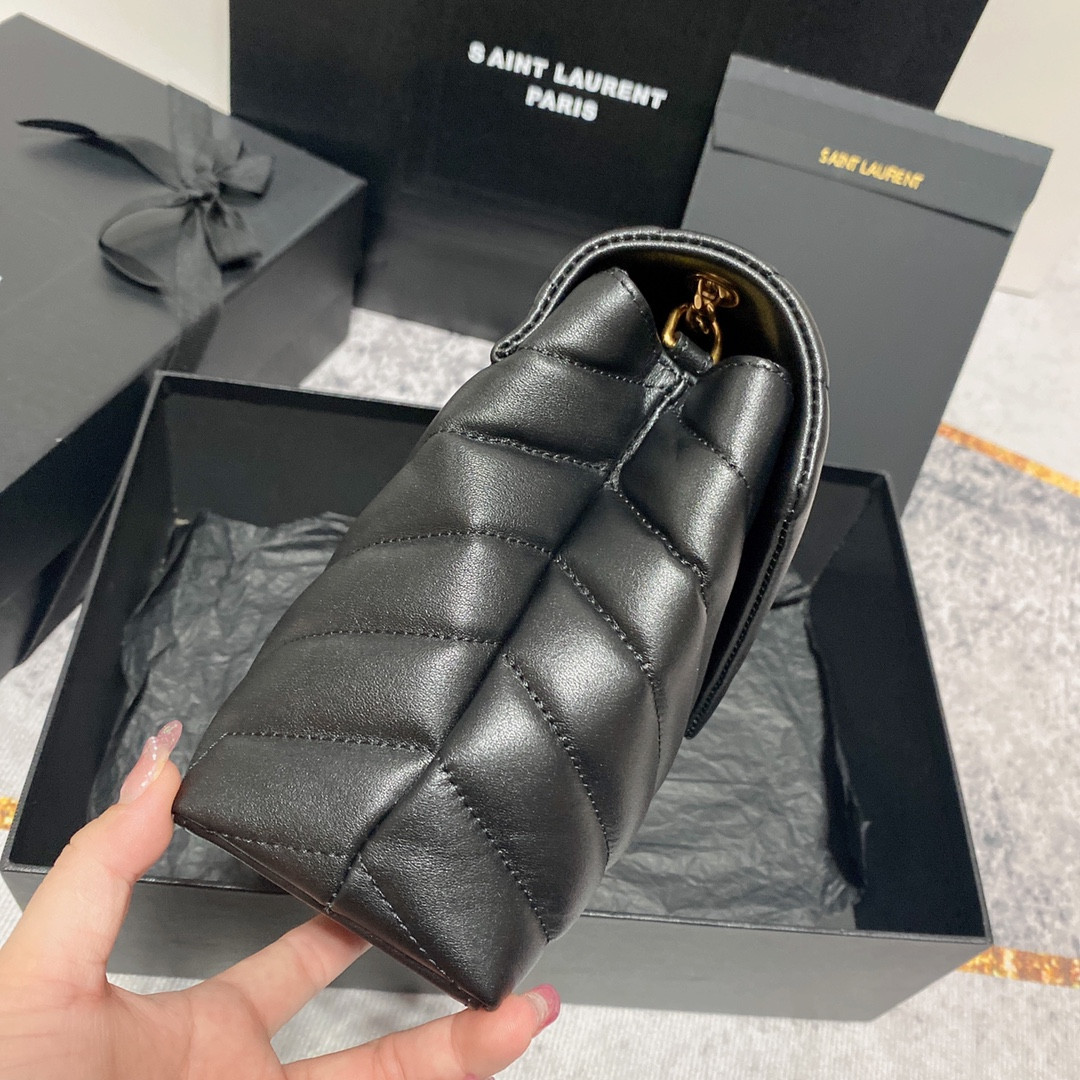 Y*L LOULOU SMALL IN QUILTED LEATHER BLACK GOLD 9 X 6.1 X 3.3 INCHES