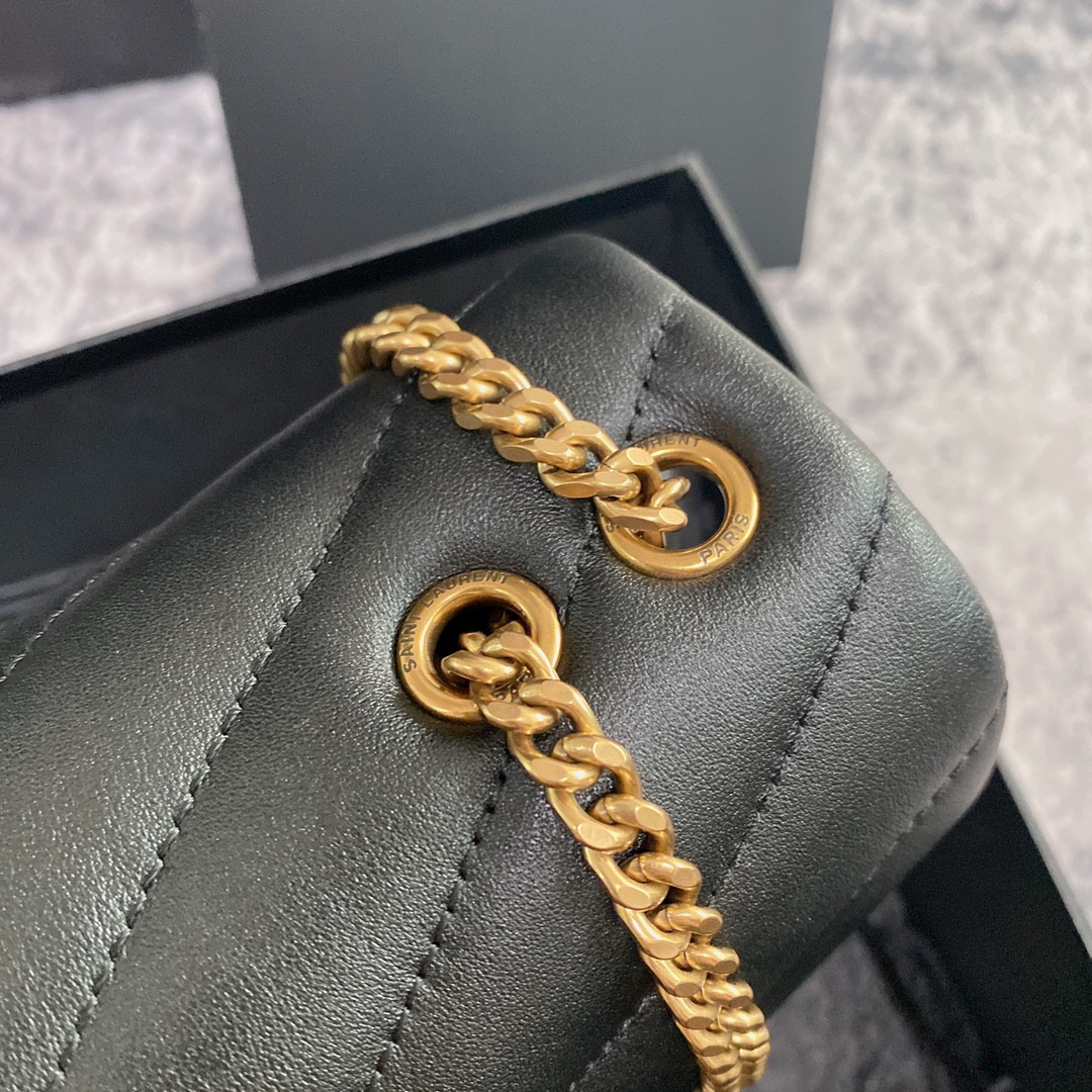 Y*L LOULOU SMALL IN QUILTED LEATHER BLACK GOLD 9 X 6.1 X 3.3 INCHES