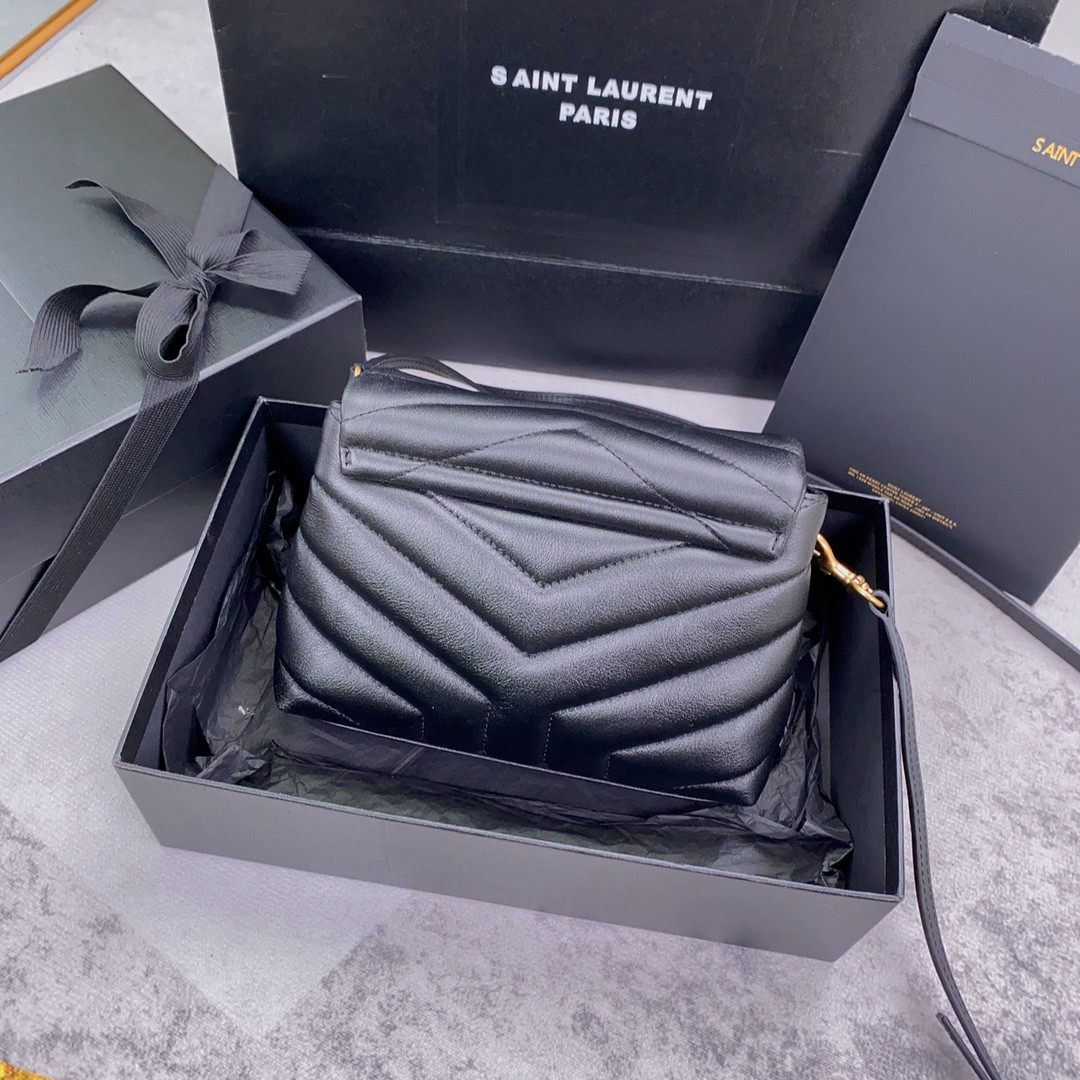 Y*L TOY LOULOU IN QUILTED LEATHER BLACK 7.9 X 5.5 X 3 INCHES