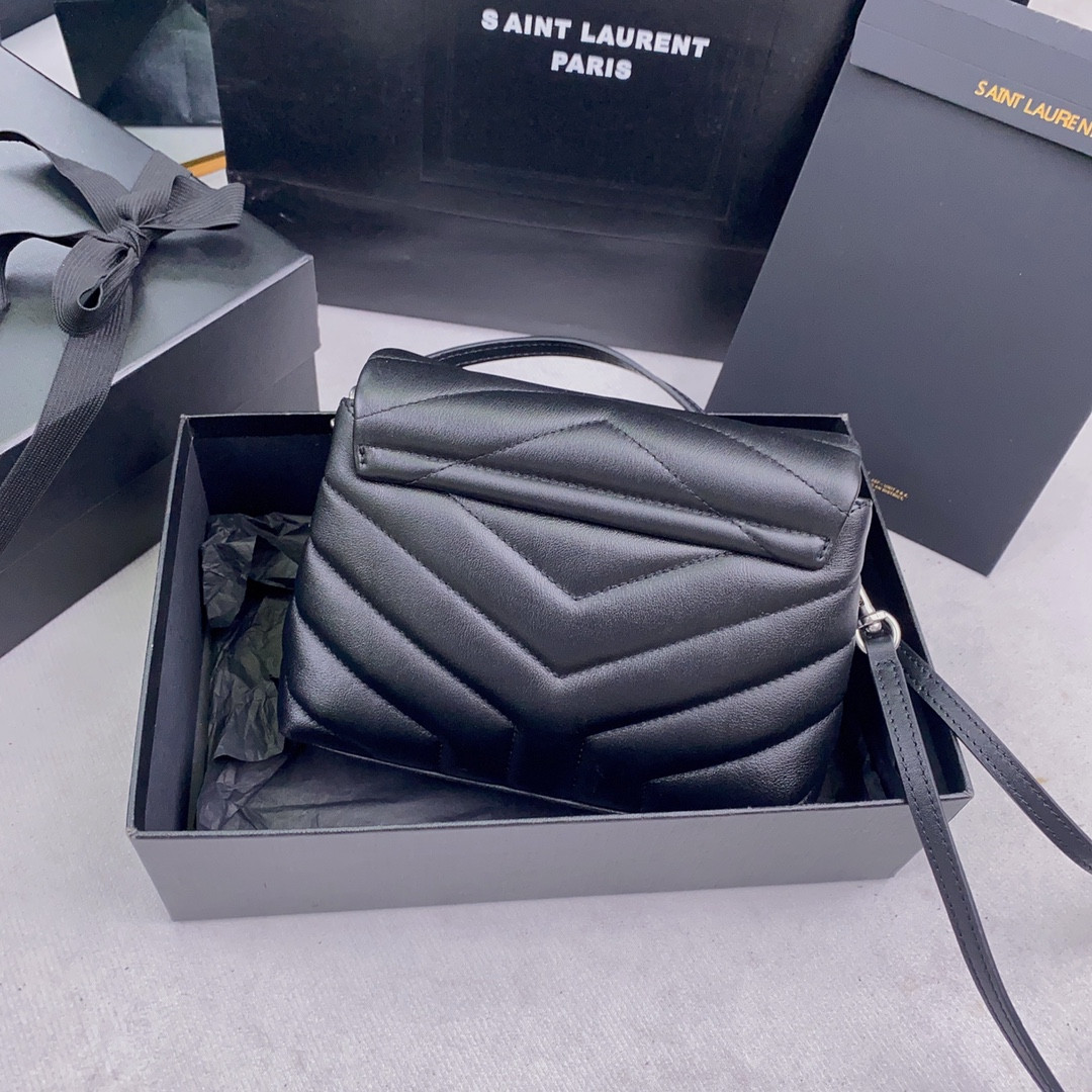 Y*L TOY LOULOU IN QUILTED LEATHER BLACK SILVER 7.9 X 5.5 X 3 INCHES